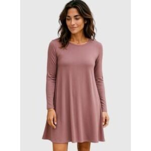 Free Fly Bamboo Jersey Dress Long Sleeve Knit Casual Mauve A-Line Size‎ Small